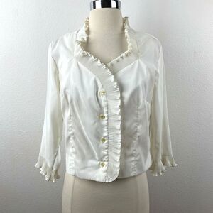 Vtg 60s Teddi of California White Crepe Blouse 34 Accordion Ruffles Crop Top